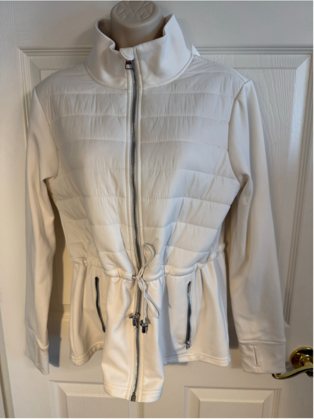 Avia Women's Quilted Mixed Media Full Zip Active Jacket White Size M 8-10